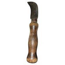 Traditional Linoleum Carpet Knife Hooked Blade Wood Handle Vintage picture