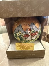 Dillards Trimmings Christmas Gold w/ Hand Painted Mountain & Church Scene picture