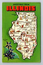 IL-Illinois, General Map Greetings, Landmarks, Antique, Vintage Postcard picture