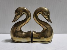 Vintage Solid Brass Swan Bookends MCM Hollywood Regency Art Deco 3.7  Pounds picture