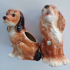 Pair of Vintage Ceramic Royal Copley Spaniel Dog Planters picture