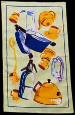 NWT 70s Italian Linen Tea Towel COFFEE CAPPUCHINO picture