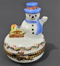 Vintage Limoges Snowman Presents Trinket Box Porcelain Peint Main Made In France picture