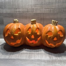 Vintage 2001 Three Trio Lighted Light Up Jack-O-Lantern Pumpkins Molded Foam picture