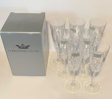 7 Christopher Stuart Crystal Cameo Fluted Champagne Glasses Italy New With Box picture
