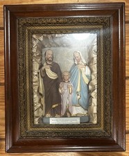 ANTIQUE VTG HOLY FAMILY FRAMED SHADOW BOX 3-D RELIGIOUS PICTURE 22 X 18 X 4” picture