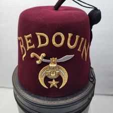 Bedouin Shriners Masonic Fraturnity Bejeweled Fez Hat Rhinestones Size 7 3/8 picture