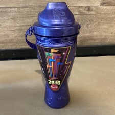 2018 Six Flags reusable purple water bottle drink cup refillable Coca-Cola picture