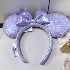 Disney Parks Purple Lavender Iridescent Sequin Bow Minnie Mouse Ears Headband picture