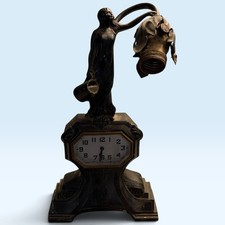 Antique Schadow Art Nouveau Art Deco Figural Cast Heavy Metal Mantel Clock Lamp picture