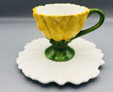 Teleflora Daisy Tea Cup and Saucer Set Yellow White Ceramic Flower picture