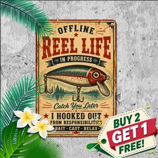 Gone Fishing Timeless Angler Sign Rustic Lake House Pier Metal Plaque 8x12 picture