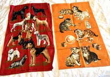 Vintage - 2pc Irish Linen Tea Towels - Kittens Playing & Terrier Dogs - Unused picture