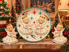 Angels Vintage Holt Howard Inspired 1950s Christmas Plate 50s Pixie Pixieware 60 picture