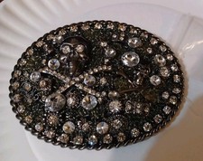 Large Oval Skull & Rhinestone Steel Belt Buckle 4