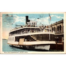 Belle Isle Pleasure Boat in Detroit MI 1917 Vintage Postcard SP6-8 picture