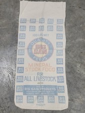 Vintage 100lb BIG GAIN Livestock Canvas Feed Sack Bag Iowa Dekalb Illinois Ag picture