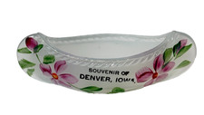 DENVER IOWA IA Antique MILK WHITE Depression Glass Souvenir TRINKET BOAT picture