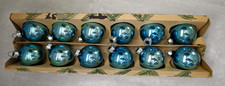 Vintage Peacock Blue/Teal American Made Coby Glass 1-3/4” Ornaments Original Box picture