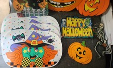 Vtg HALLOWEEN Decoration Lot Cut outs, hanging and window decor. 1950's-90's picture