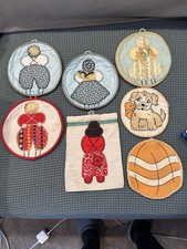 Seven Vintage Appliquéd Embroidered Potholders, Never Used, ? 1950’s picture