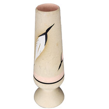 Southwest Native Pottery Signed Broken Arrow Bud Vase Pink White Feather 6 in picture