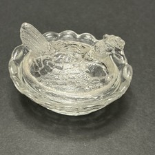 Vintage Mini Hen on Nest Salt Cellar Uranium Glass UV Glow 1980s Boyd Art Glass picture