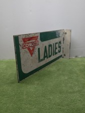 Vintage 1950's Conoco Ladies Restroom Double Sided Flange Sign picture