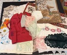 VTG Linen Lace Embroidery Runner Pillowcase Napkins Crochet Doilies Apron FLAWS picture