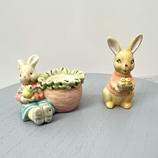 Vtg Pier 1 Easter Bunny Rabbit Tealight Candle Holder Bisque Figurine China 2  picture