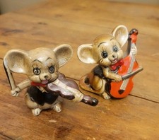 Vtg Anthropomorphic Ceramic Band Mice Playing Music Instruments Set Of 2 picture