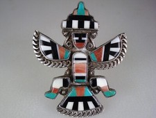 OLD ZUNI STERLING SILVER & MOSAIC INLAY KNIFEWING PIN Leo Poblano Teddy Weahkee picture