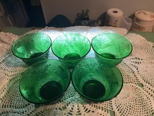 Vtg Anchor Hocking Green Sandwich Glass Bowls Custard Cups 2.5