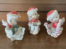 Vintage Japan Merry Christmas Lefton Angel Babies Stocking Wreath Gift Cherubs picture