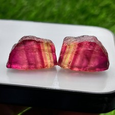 Rare Bi Color Watermelon Tourmaline Rough Pair, 70 Ct Pink Green Raw Tourmaline picture