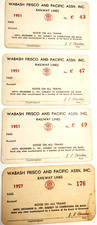 Lot of 4 1950s WABASH FRISCO and PACIFIC Railway Lines Train Card Passes picture