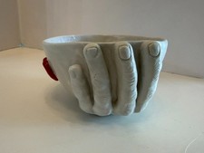 Vintage Hand Holding Bowl  Signed Hand Made 5 1/2