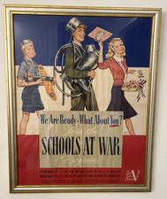 Original WWII Schools At War Poster Framed U.S. Treasury War Savings Program picture