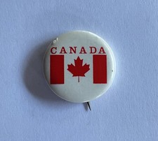 CANADA FLAG PINBACK BUTTON Red Maple Leaf VINTAGE Retro Souvenir Tourism Badge picture