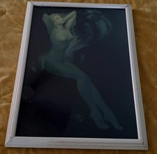 Vintage Pin Up Art Print Female Figure Framed White Lacquer 14x16 picture