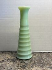 Vintage UV Green Milk Glass Art Deco Bud Vase Ribbed 6 1/4” READ picture