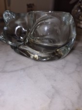 Vintage Indiana Glass Clear Sleeping Cat Candle Holder picture