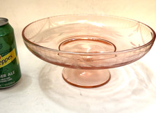 Antique Depression Art Glass Elegant Pink 4.25” Tall Pedestal Bowl Satin Etching picture