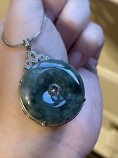 Certified Jadeiet Donut Pendant 翡翠玉環平安扣 飄花 S925純銀鑲嵌 picture