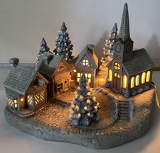 Vintage 1980s Scioto Ceramics Christmas Village Set Painted ~ Lights **READ** picture