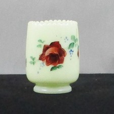 EAPG JEFFERSON TINY OPTIC YELLOW CUSTARD GLASS DECORATED TOOTHPICK HOLDER #2 picture