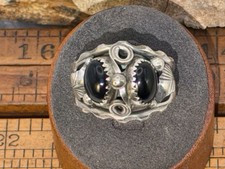Max Calabaza Zuni Native Sterling Black Onyx Band Ring sz 12.5--2442.26 picture