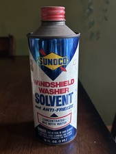 Vintage 16 Oz Sunoco Motor Oil Washer Solvent Anti Freeze Tin Can Unopened picture