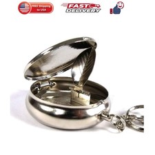Stainless Steel Portable Pocket Circular Ashtray Key Chain with Cigarette Snu... picture