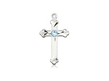 Aqua Cross Necklace Sterling Silver Pendant March Birthstone with an 18 in Chain picture